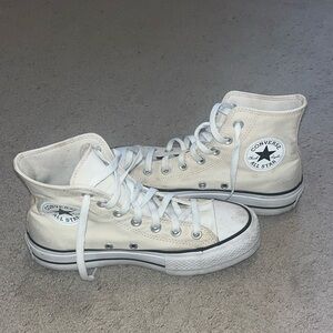 Converse White and Tan High-Top Platform Sneakers